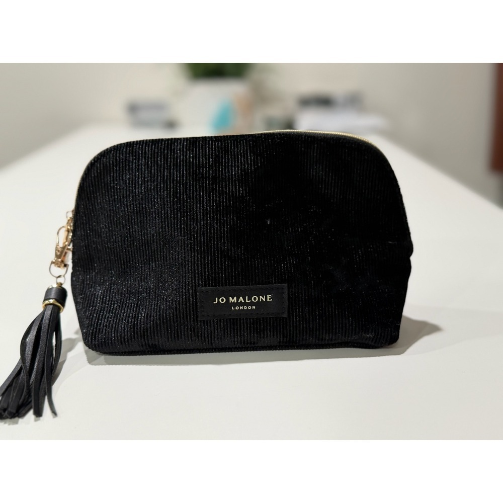 Jo Malone London Black Corduroy Cosmetic Makeup Bag Tassel Zipper Travel Pouch